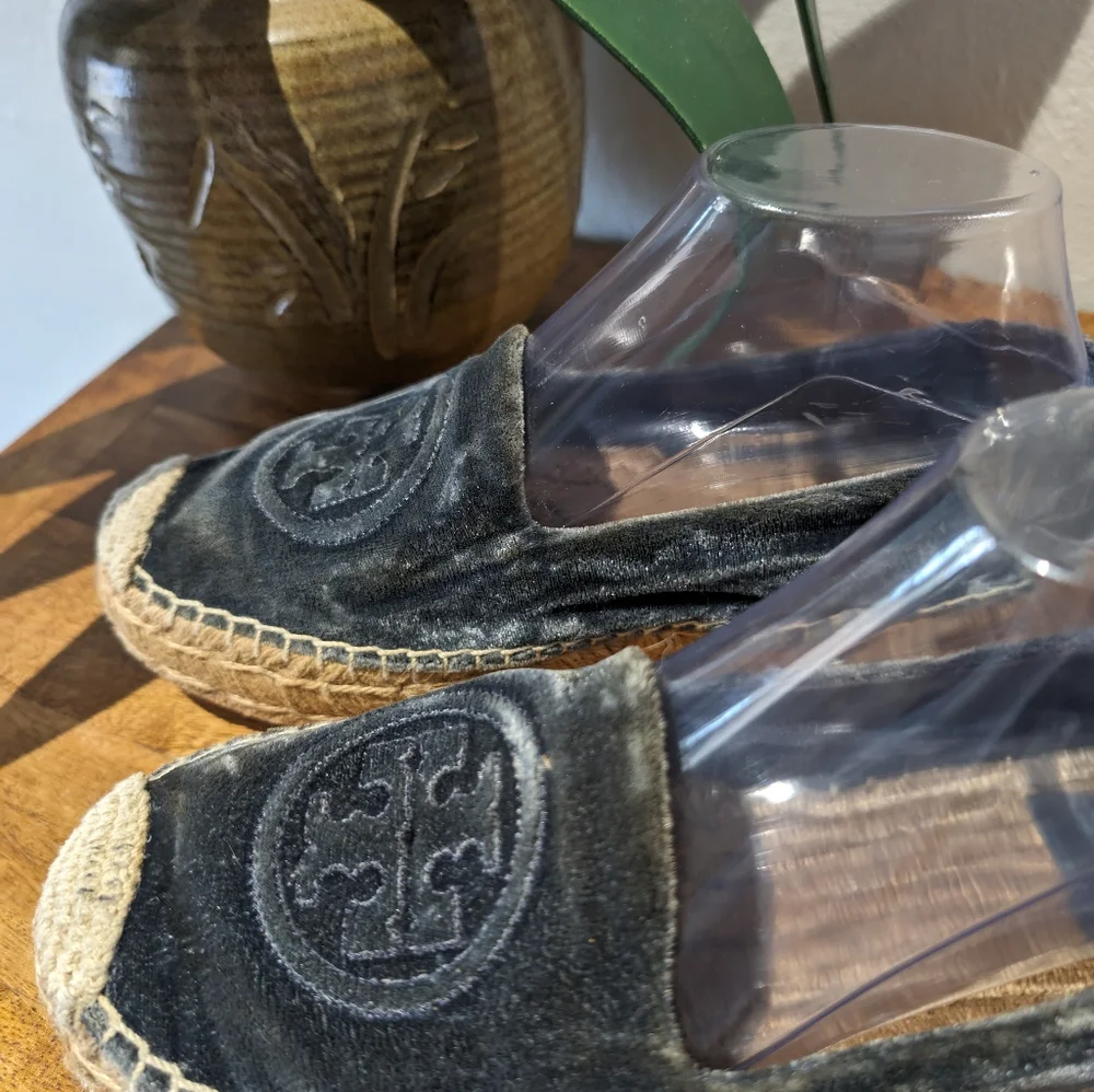 Tory Burch Women's Size‎ 8 Velvet Platform Espadrille Black Rare Harbor Slip On